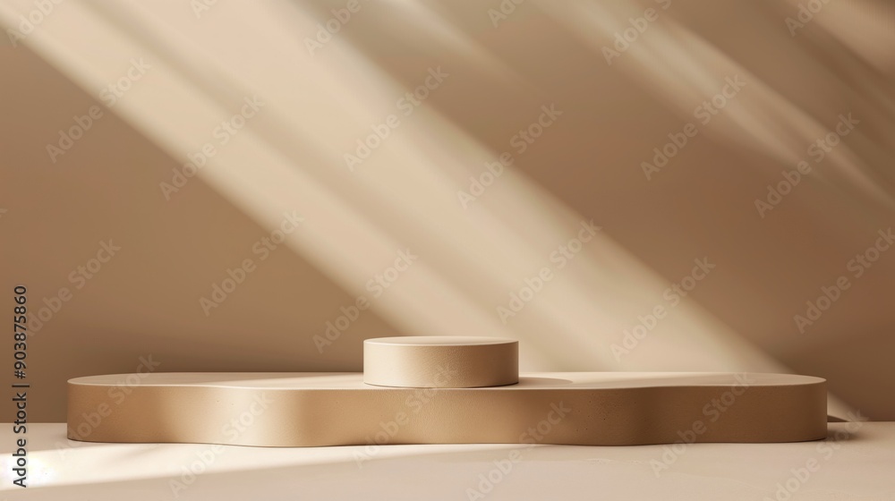 Obraz premium A Minimalist Brown Khaki Toned Round Podium for Product Presentation on Empty Background. Ideal for E-commerce and Advertising Displays, Showcasing Minimalist Style and Elegance