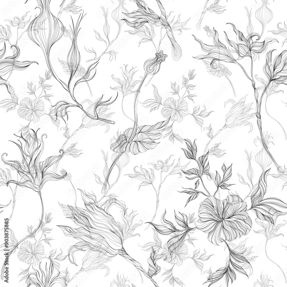 Seamless pattern with hand drawn flowers. Abstract floral background. Fabric wallpaper print texture. Seamless pattern with hand drawn flowers. Abstract floral background. Fabric wallpaper print texture.