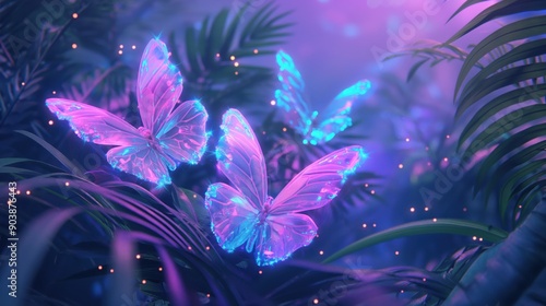 Wallpaper Mural Glowing Butterflies in Enchanted Forest at Night Torontodigital.ca