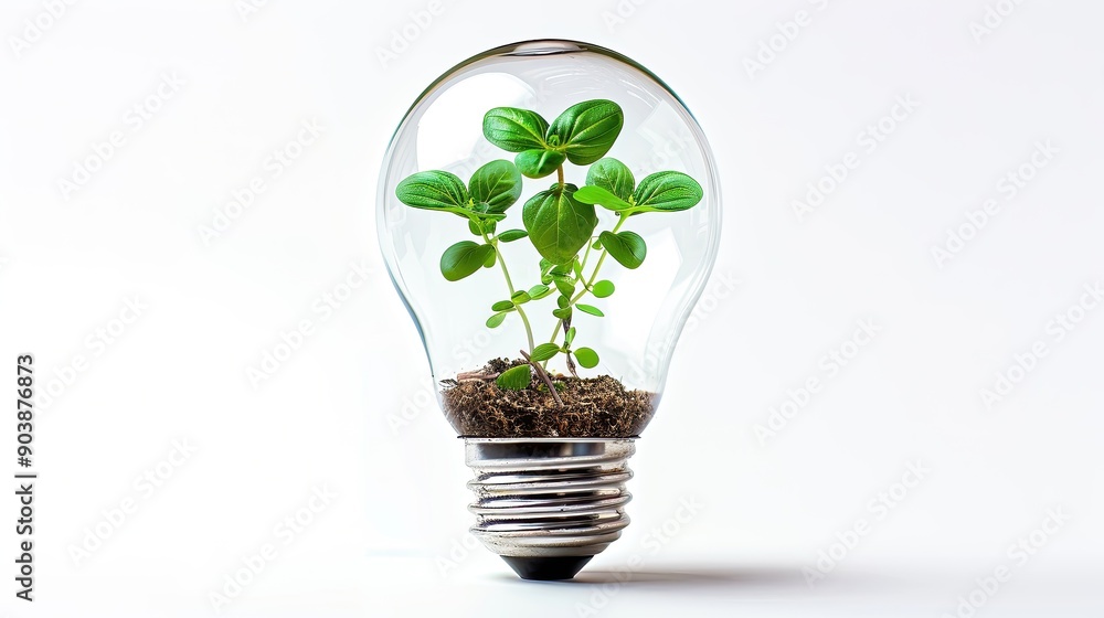 A plant is growing inside a light bulb A plant is growing inside a light bulb