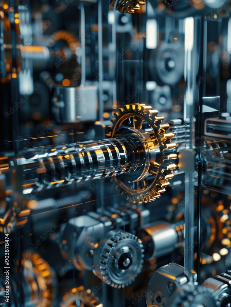 A detailed view of various mechanical gears on a machine, ideal for uses such as industrial or technical illustrations A detailed view of various mechanical gears on a machine, ideal for uses such as industrial or technical illustrations