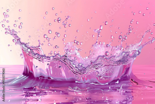 Pink Liquid Splash with Bubbles and Ripples