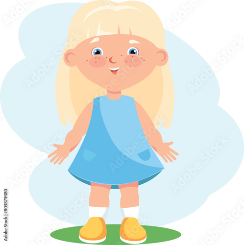 Little girl with blond hair. Vector