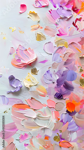 Colorful abstract brush strokes on a white background with a petal like pattern