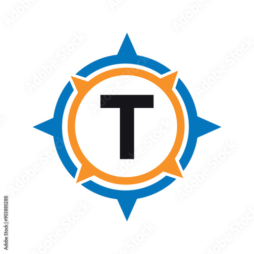 Initial compass  Logo combine with letter T vector template