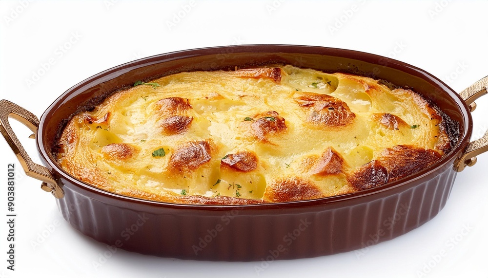 Turkish food potato gratin on white background Turkish food potato gratin on white background
