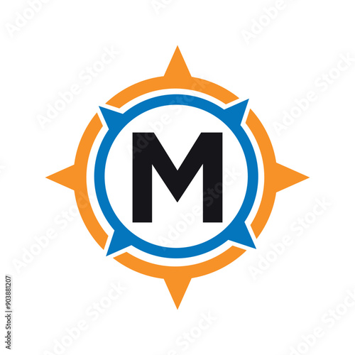 Initial compass  Logo combine with letter M vector template
