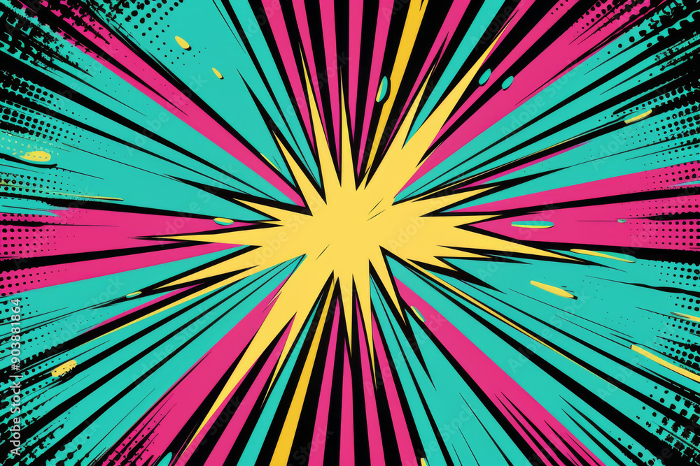 Fototapeta premium Abstract Comic Book Explosion with Vibrant Colors and Radial Lines