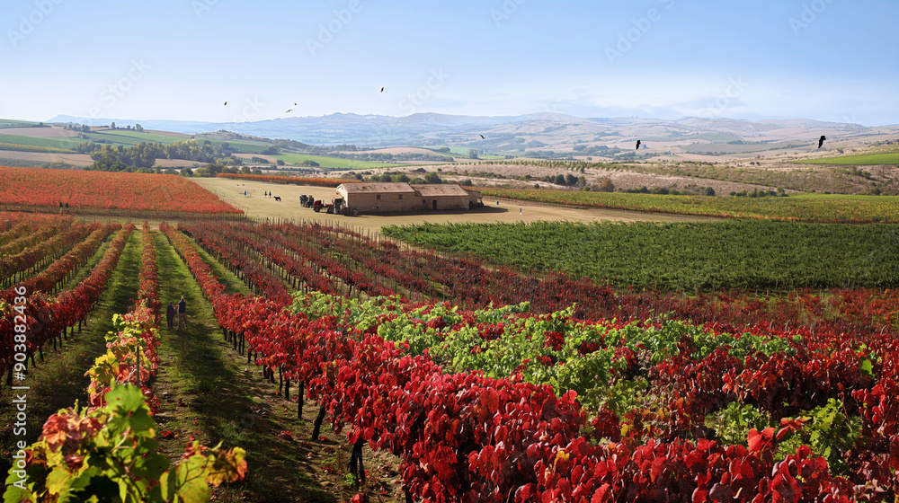 vineyard landscape with red and green grapes growing side by side. vineyard landscape with red and green grapes growing side by side.