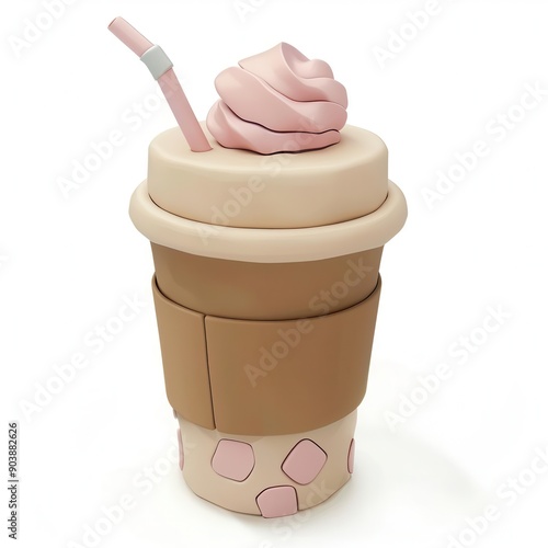 a Iced Coffee, icon 3D clay style, pastel color, lsolated on white background photo