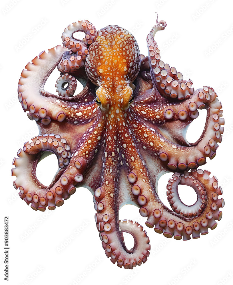 Obraz premium Close up of a detailed orange octopus tentacle on a white background