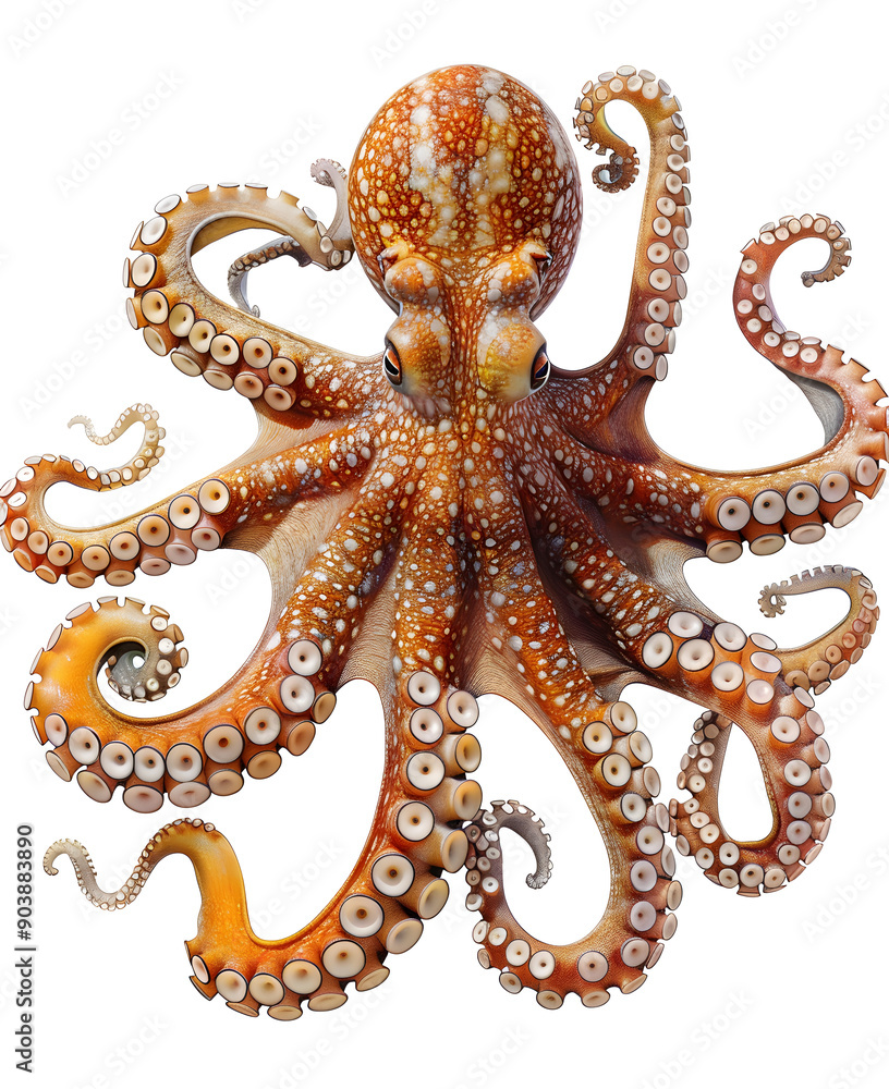 Fototapeta premium Close up of a detailed orange octopus tentacle on a white background