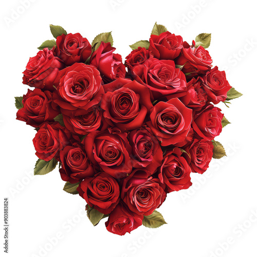 Heart shape red rose flower bouquet isolated on transparent background. Love and passion. Romantic element for Valentine day, Mother’s Day, Woman’s day