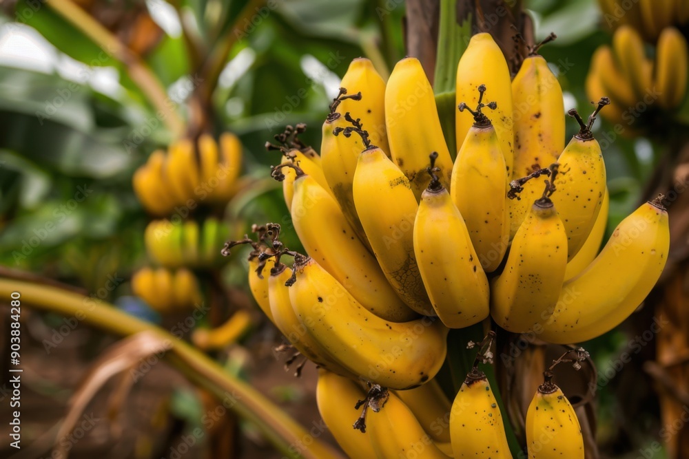 Banana Tree with a Bunch of Ripe Yellow Bananas in a Madeira Plantation Banana Tree with a Bunch of Ripe Yellow Bananas in a Madeira Plantation