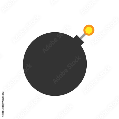 Black bomb icon. Simplistic vector shape. Lit fuse detail. Explosive concept illustration.