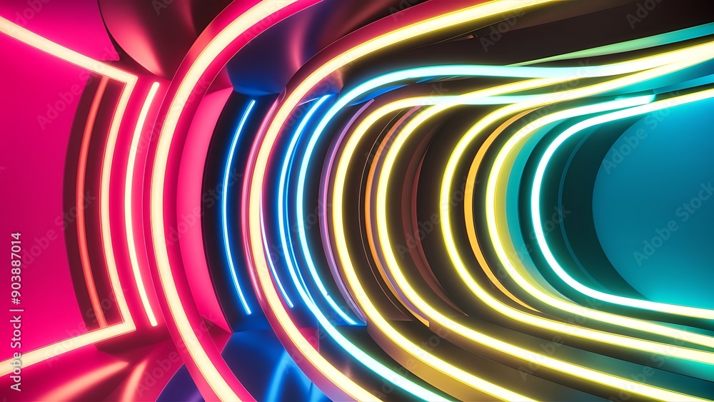Fototapeta premium 3d render, abstract colorful background illuminated with colorful neon light. Glowing curvy line. Simple wallpaper