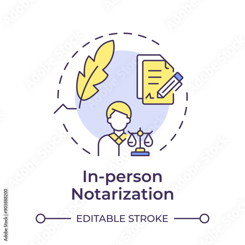 In person notarization multi color concept icon. Signing document, notary services. Round shape line illustration. Abstract idea. Graphic design. Easy to use in infographic, presentation
