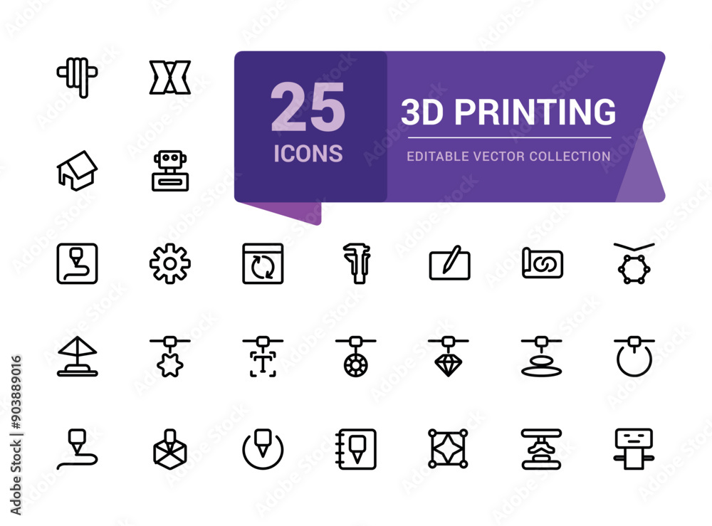 3D printing outline icon set. Print technology editable stroke line symbols. Computer aided design (CAD), digital model, rapid prototyping icon collection. 3D printing outline icon set. Print technology editable stroke line symbols. Computer aided design (CAD), digital model, rapid prototyping icon collection.
