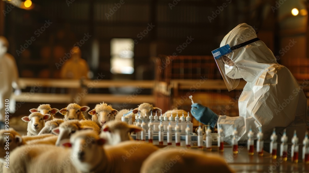 Obraz premium A veterinarian tests animals on a farm.