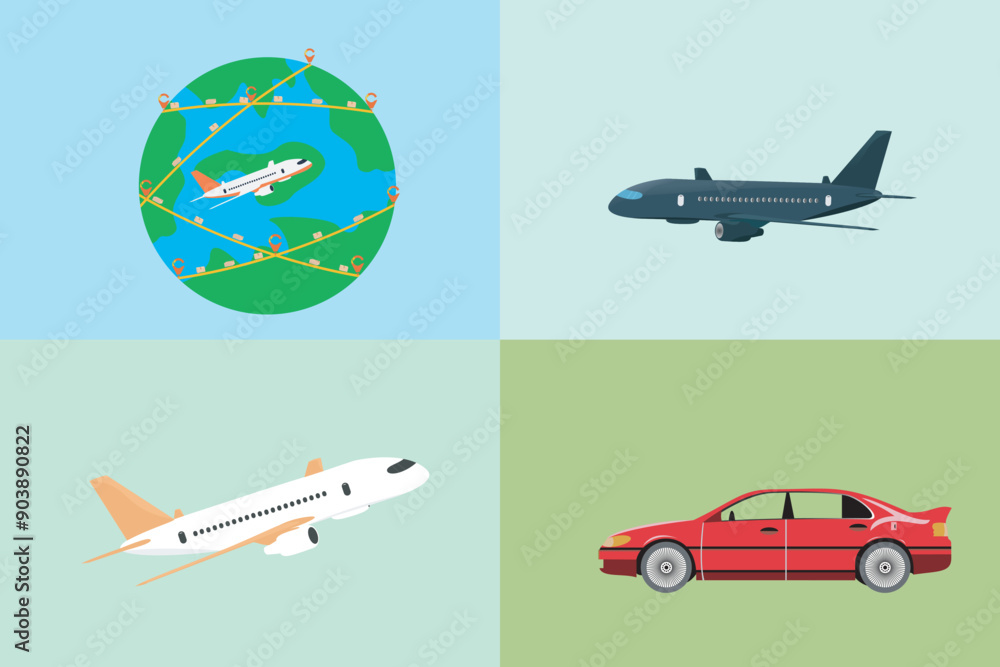 Collection of Aeroplanes with car Vector illustration. Collection of Aeroplanes with car Vector illustration.