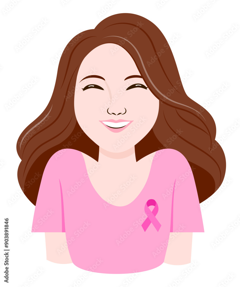 Smiling woman in pink. Breast cancer awareness month. Vector illustration. Smiling woman in pink. Breast cancer awareness month. Vector illustration.