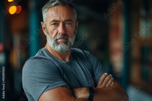 full body shot of A 50-year-old man does sport