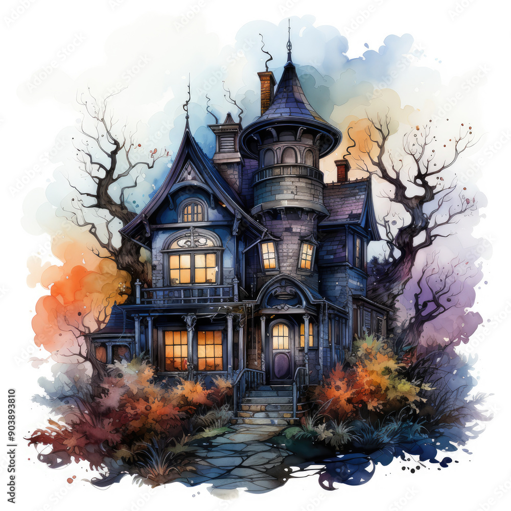 Watercolor Haunted house, clipart Illustration, Generative Ai Watercolor Haunted house, clipart Illustration, Generative Ai