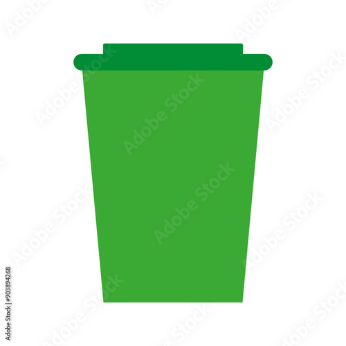 Green trash can icon. Simple bin shape. Bright green vector. Trash symbol design.