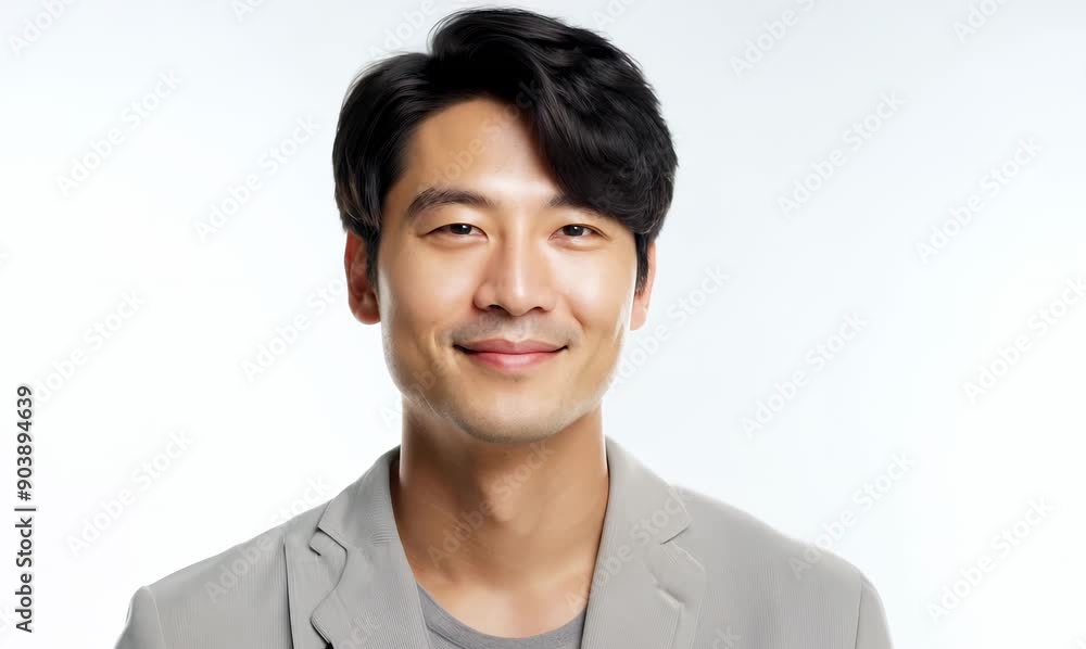 Medium shot portrait video of a Vietnamese man in his 30s against a white background Medium shot portrait video of a Vietnamese man in his 30s against a white background