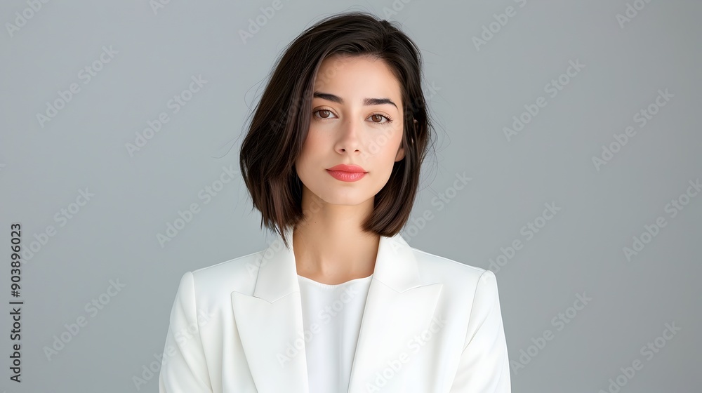 Confident and Poised Young Professional Woman in Elegant White Outfit Confident and Poised Young Professional Woman in Elegant White Outfit