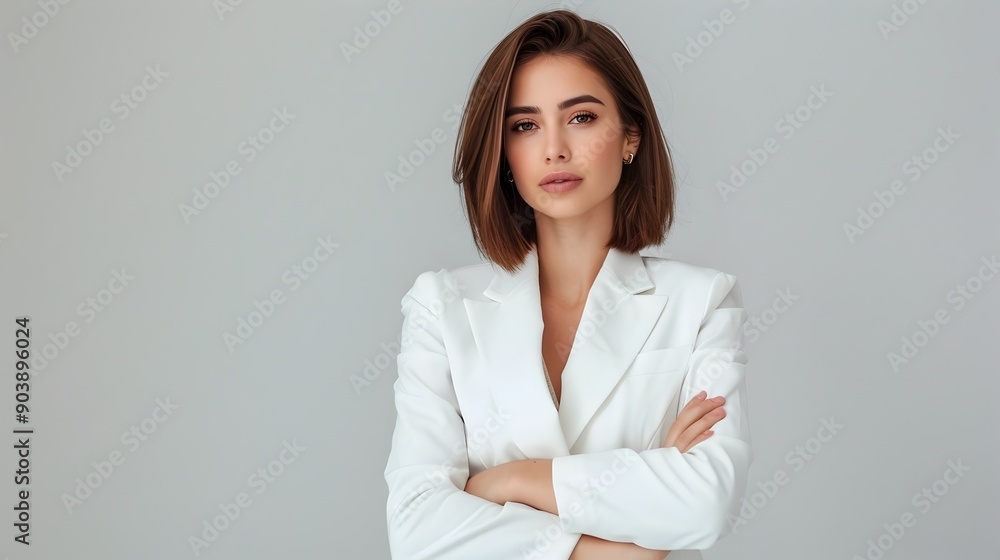 Stylish Business Woman in White Suit Portrait Looking Confident and Professional long_title:Stylish Stylish Business Woman in White Suit Portrait Looking Confident and Professional long_title:Stylish