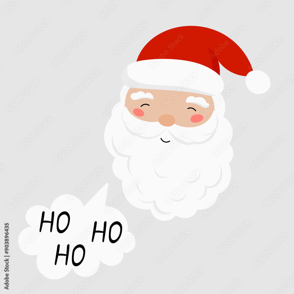 Ho Ho Ho Santa Claus in flat style. Vector illustration isolated for festive designs of banners, covers, advertisements, greeting cards. Concept of Christmas and New Year Ho Ho Ho Santa Claus in flat style. Vector illustration isolated for festive designs of banners, covers, advertisements, greeting cards. Concept of Christmas and New Year