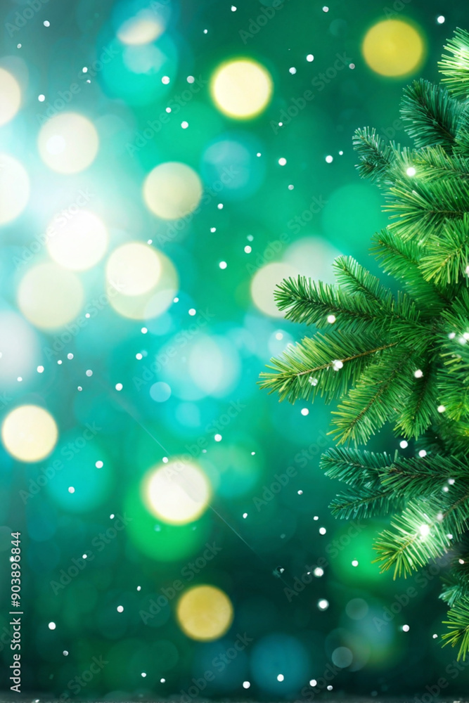 Bright Christmas Tree with Sparkling Snowflakes Bright Christmas Tree with Sparkling Snowflakes