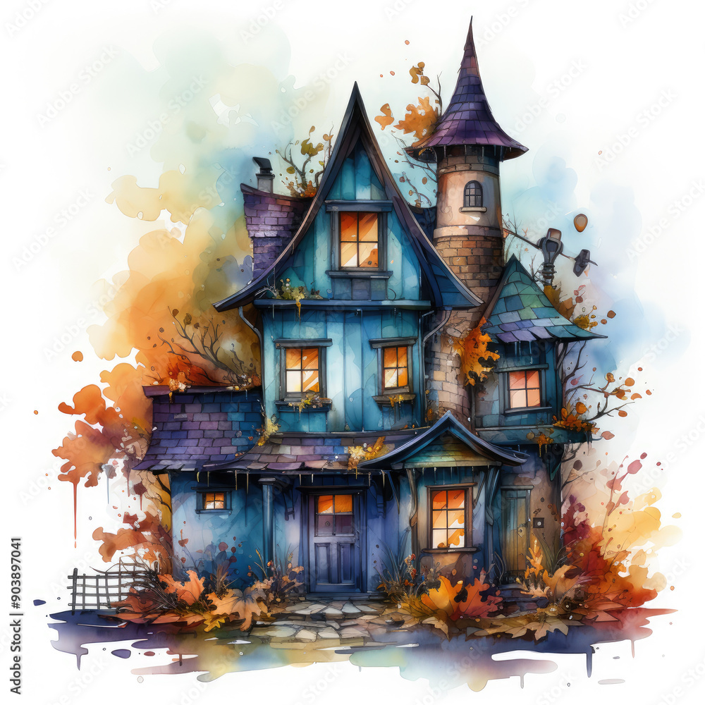 Watercolor Haunted house, clipart Illustration, Generative Ai Watercolor Haunted house, clipart Illustration, Generative Ai