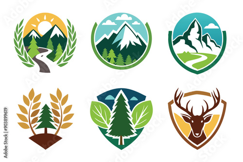 Logo with a set of nature elements on white background