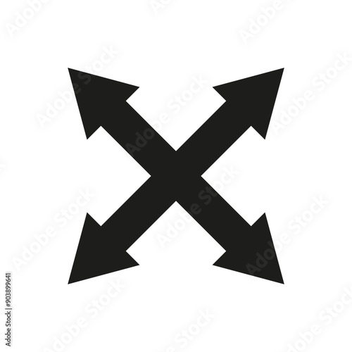 Expand arrows icon. Black four-way arrows. Vector direction symbol.