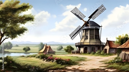 dutch windmill in the country