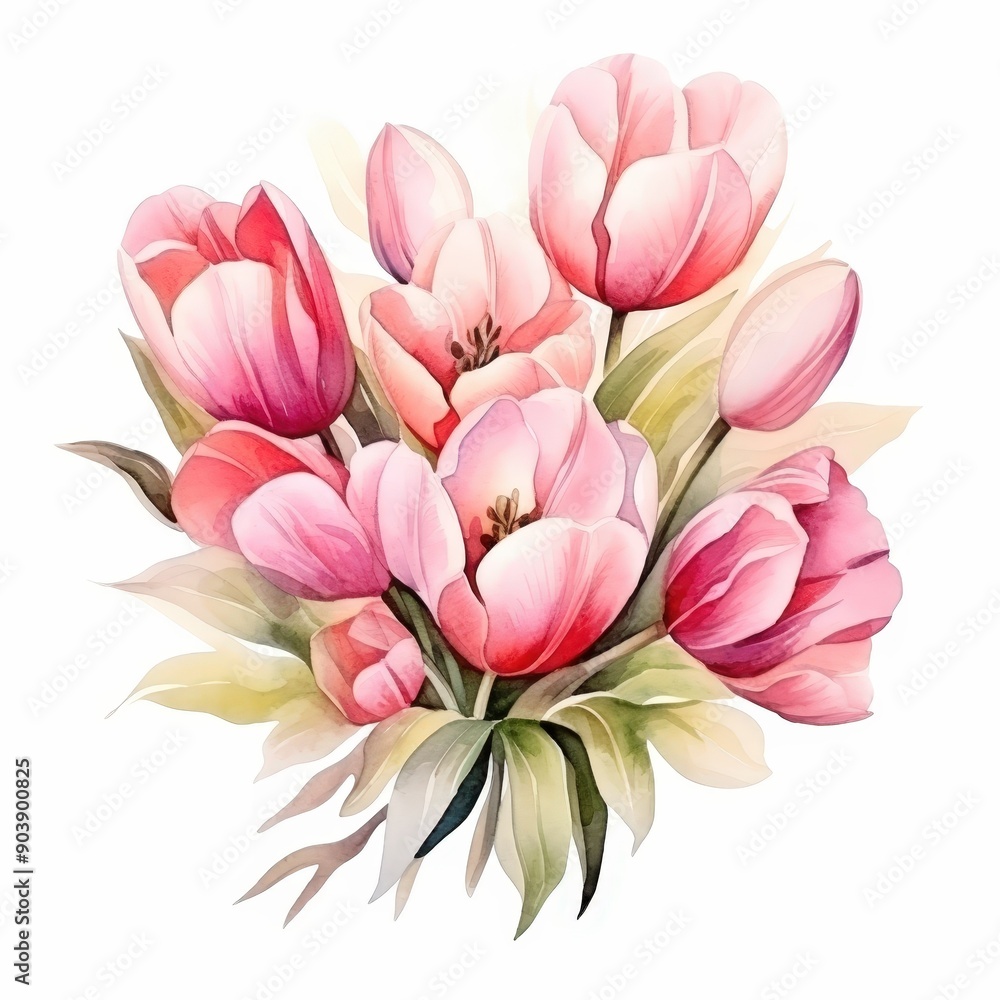 Delicate Pink Tulips Watercolor Painting Delicate Pink Tulips Watercolor Painting
