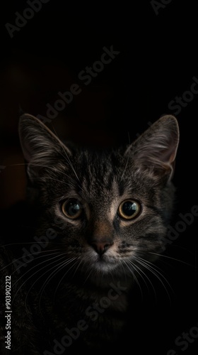 Curious Cat Portrait on Black Background Generative AI