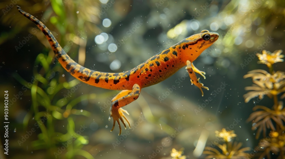 Vibrant Newt in Clear Pond, Underwater Scene, Perfect for Nature Stock Photography Vibrant Newt in Clear Pond, Underwater Scene, Perfect for Nature Stock Photography