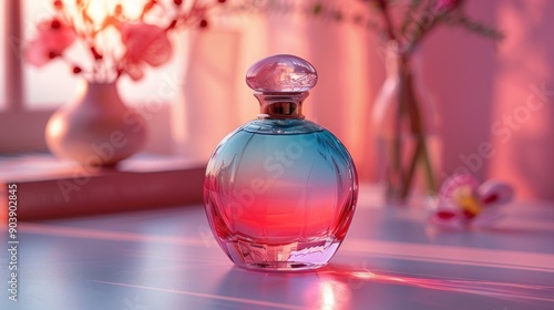 Fragrance Bottle with Sunset Reflection