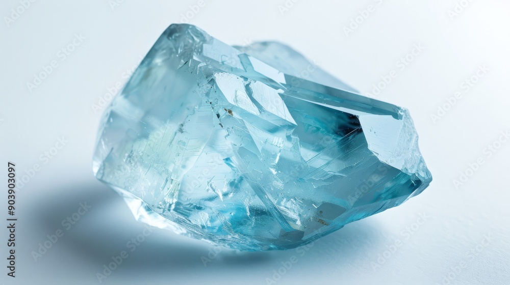 CloseUp of Single Polished Aquamarine Gemstone on Light Background for Jewelry Design and Mineral Collection CloseUp of Single Polished Aquamarine Gemstone on Light Background for Jewelry Design and Mineral Collection