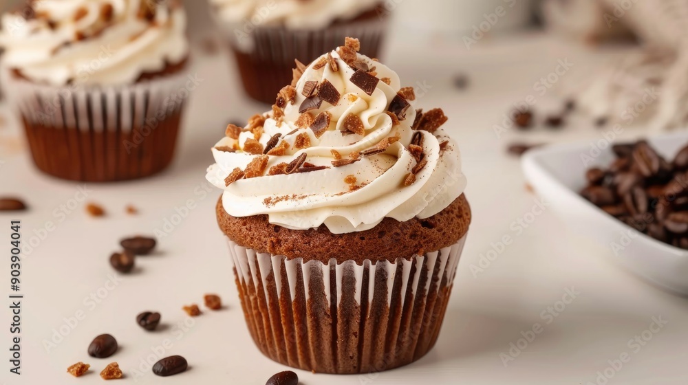 Almond Cream Coffee Cupcake on White Surface Almond Cream Coffee Cupcake on White Surface