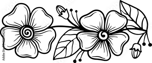 Line art hand drawn flower. Flower with leaves sketch thin line outline illustration 