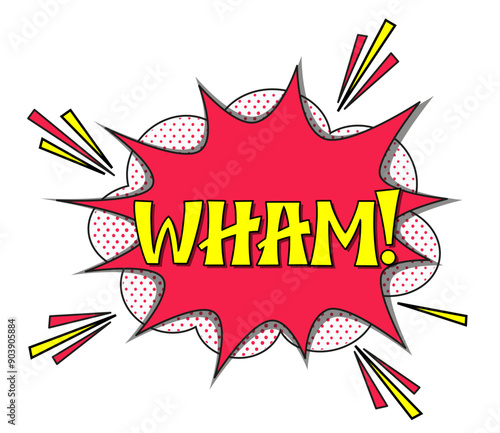 Comic lettering wham. Vector bright cartoon illustration in retro pop art style. Comic text sound effects. EPS 10.