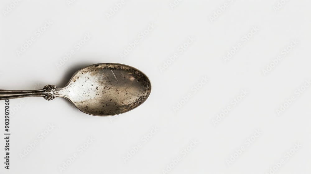 Antique silver teaspoon against white backdrop Antique silver teaspoon against white backdrop