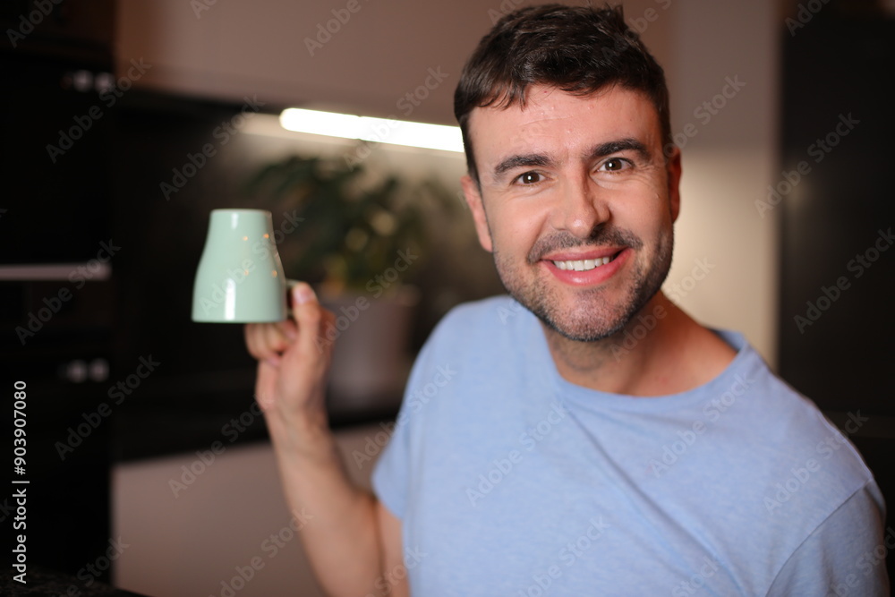 Handsome man asking for a refill of coffee Handsome man asking for a refill of coffee