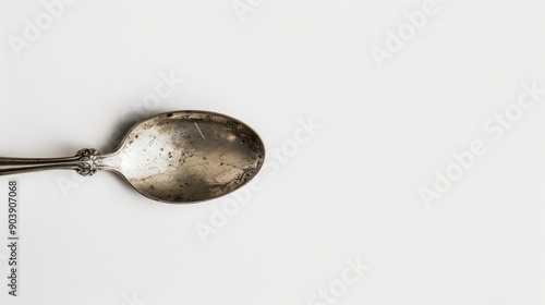 Antique silver teaspoon against white backdrop