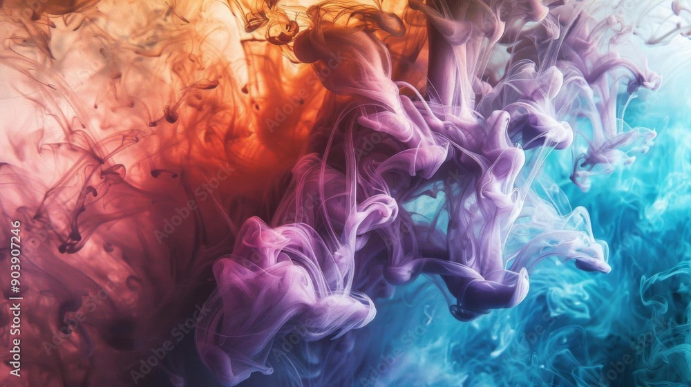 Obraz premium Abstract colorful ink swirls in water. Vibrant colors and dynamic movement create a captivating visual.