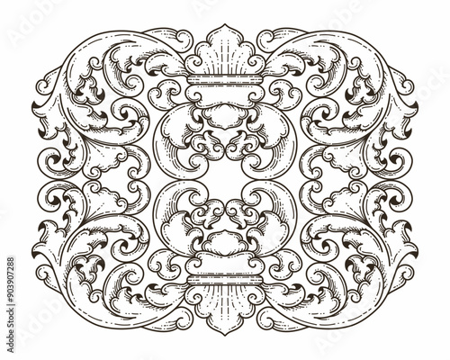 Isolated ornamental design. Ornamental elements for your designs. Black and white colors. Floral carving decoration for postcards, invitations, social media or wedding.